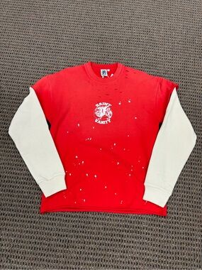 Red Crewneck with Cream Sleeves